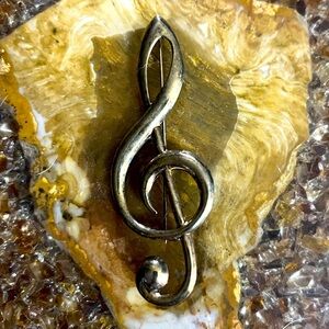 🎼 Music Clef Note Sterling Silver Brooch Antique Mid-Century Stamped Marked